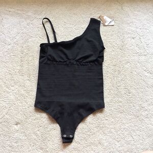 NWT Shapelxx Black One Shoulder Ribbed Shape-wear Bodysuit